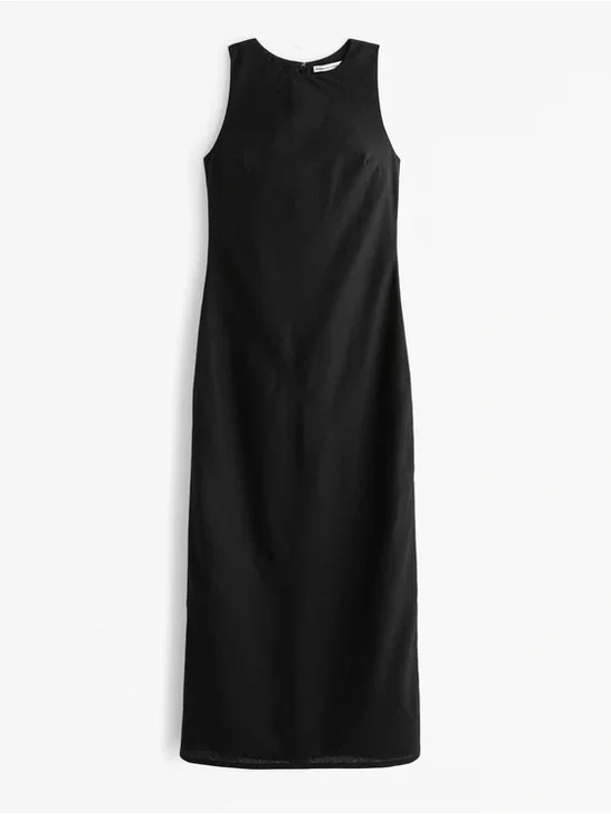 A&F High-Neck Linen-Blend Maxi Dress