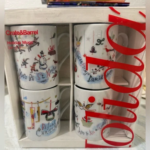 Crate & Barrel ‘Twas the Night Holiday Mug Set New in Box
