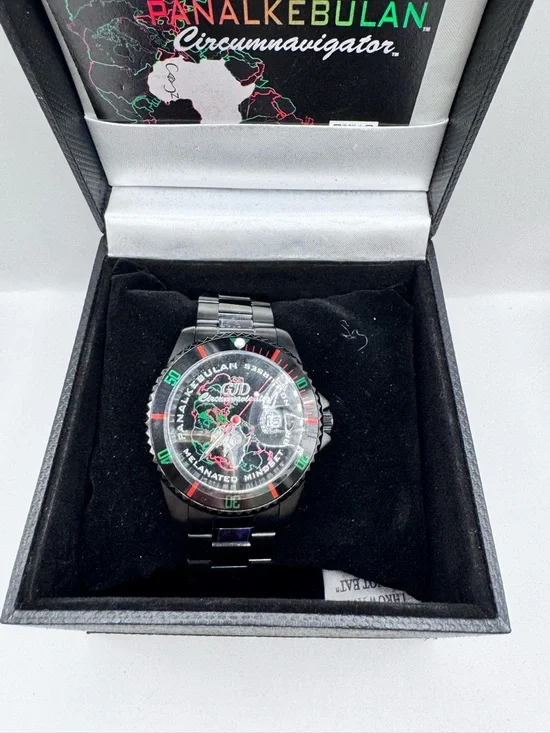 Pan-Alkebulan Circumnavigator Watch Melanated Mindset Black Stainless Steel Box