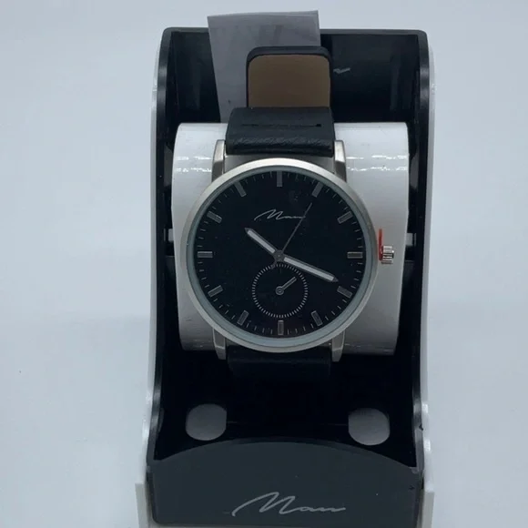 Man black face/leather like band watch