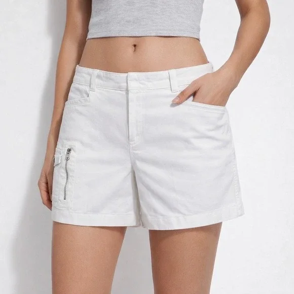 Lauren Ralph Lauren Womens 12P Petite White Shorts Utility Zip Pocket Cotton...