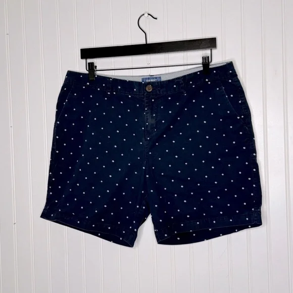 Old Navy Everyday 7” Inseam Twill Polka Dot Shorts Navy Size 14