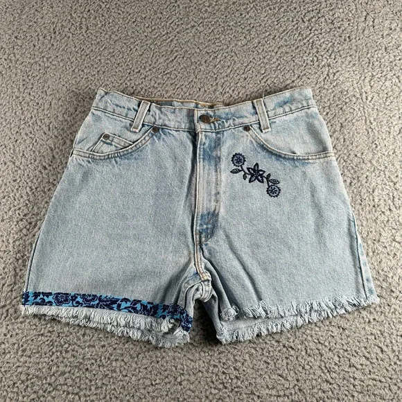 Vtg Levi's 550 Orange Tab Cut Off Shorts 90's Fits 28x2.5 Blue Embroidered