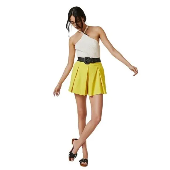 Anthropologie Maeve Bright Yellow Tennis Pleated High Rise Skort Size 4