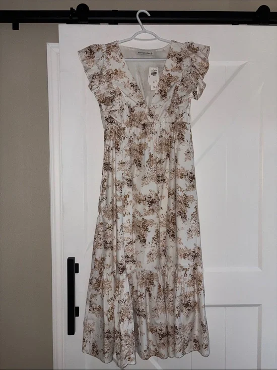 Abercrombie & Fitch Cream Maxi Dress with Brown Floral Print