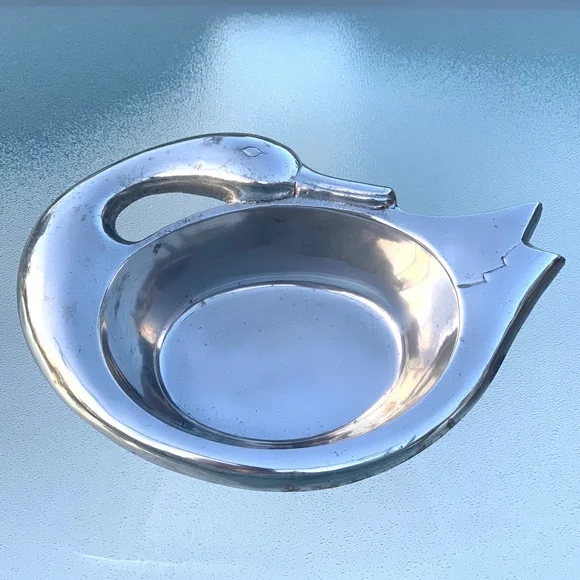 Pewter Swan Wine Bottle Trivet / Decorative Trinket Bowl