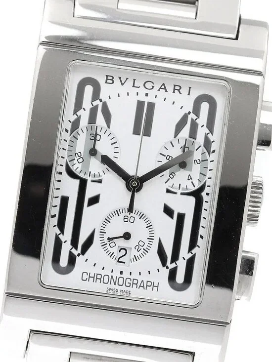 BVLGARI Rettangolo RTC49S Date Chronograph white Dial Quartz Men's Watch