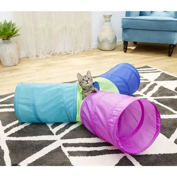 Colorful peek-a-boo foldable tri-tunnel cat‎ toy