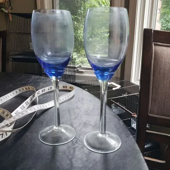 2 Tulip Stem Champagne Flutes Colbert Blue