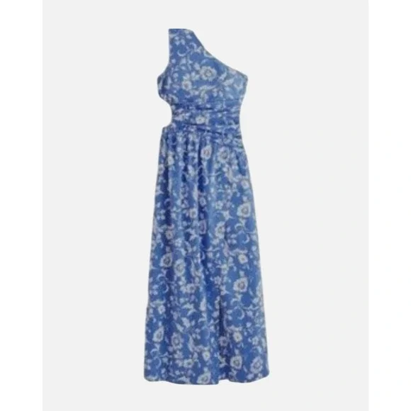 Abercrombie & Fitch L Tall One-Shoulder White Blue Floral Maxi Dress‎ NWOT