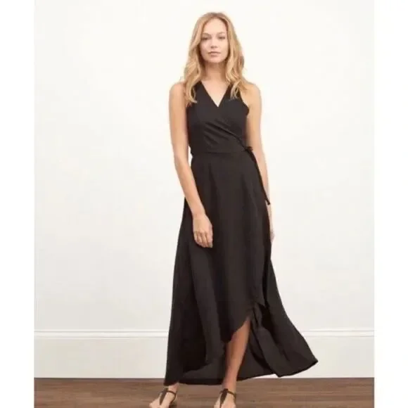 Abercrombie & Fitch Black Wrap Asymmetrical Tie Waist  Maxi Dress