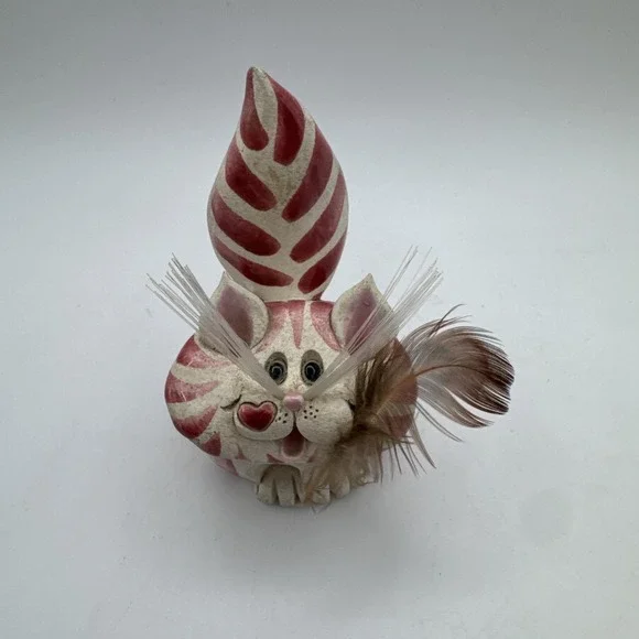 Pence Pets Art Pottery Cat Figurine Scuplture or Ring Holder‎ Vintage 90s Signed
