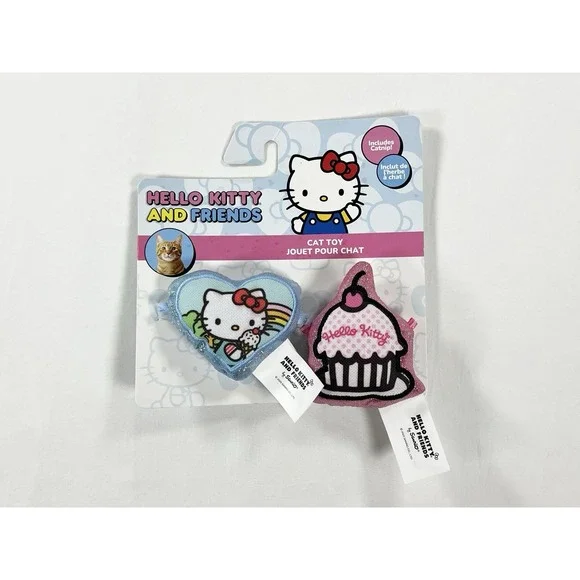 New Hello Kitty & Friends Catnip Cat Toys 2 Pack Pink Cupcake Rainbow Heart