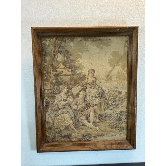 Vintage French Romantic Décor Tapestry Goblins Medieval Art 18/23 Inches‎