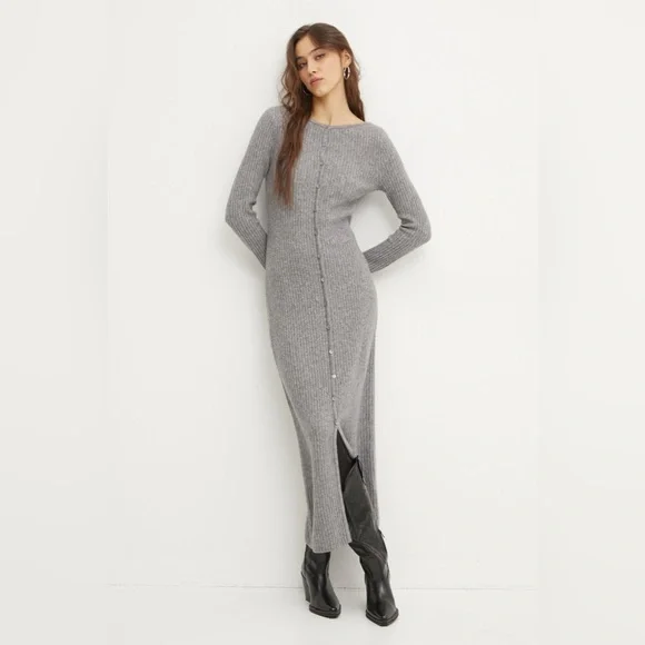 ABERCROMBIE AND FITCH Ribbed Merino Wool Blend Maxi Dress Size Large Petite VGUC