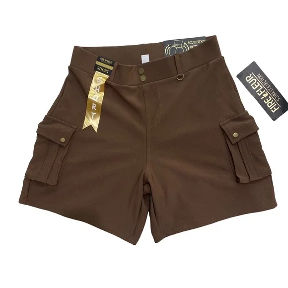 NWT Brown Cargo Sculpting Shorts Women's 1X pull on Shaping Stretch 7