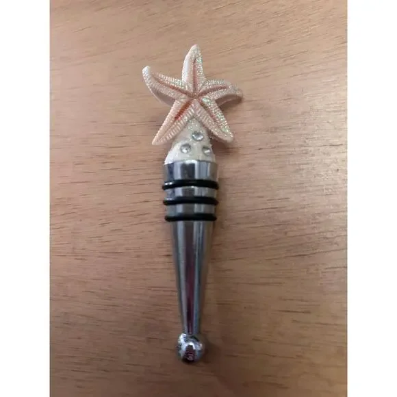 New Beachy 🏝️Starfish 🐚Glittery Faux Diamonds 💎 on Sand Wine🍷Bottle Stopper