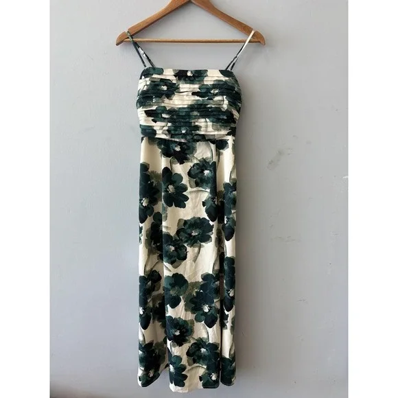 Abercrombie & Fitch Dress Womens XSP Green Floral Smocked Strappy Maxi Sundress