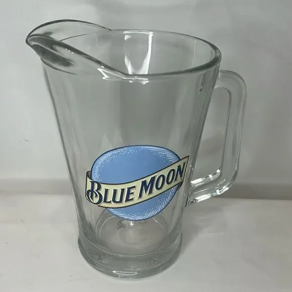 Blue Moon Beer Glass Pitcher Spout Handle 64 Oz  8 1/4 In 6 In Diameter Tall