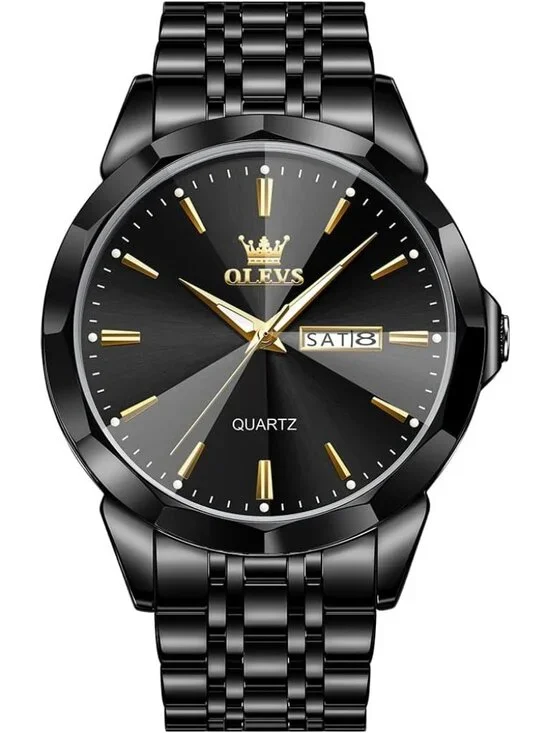 Men's All Black Diamond Analog Quartz Solid Waterproof Luminous Classic Watch