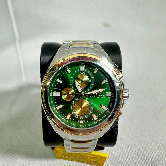 NWT Invicta 49084 Chronograph Watch Men's Silver Gold Green Reserve Luxury