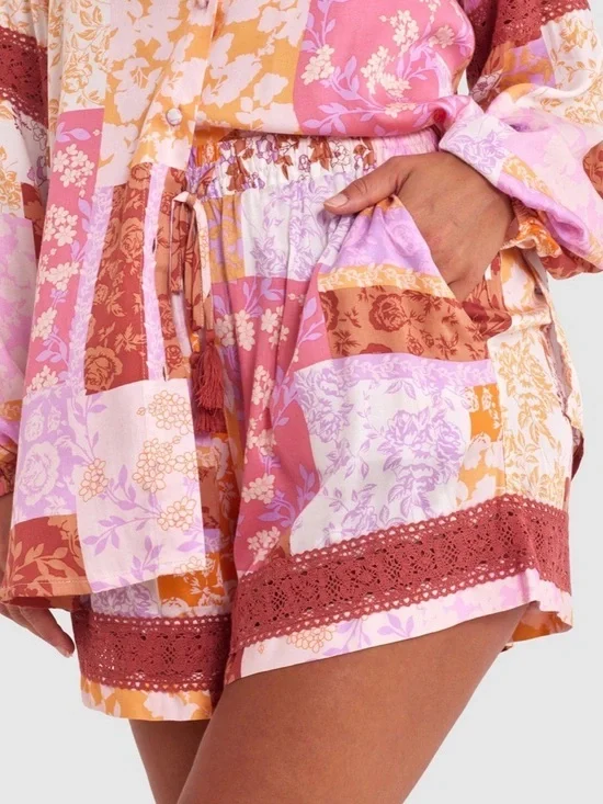 Bra N Things Floral Patchwork Lounge Relaxed Fit Shorts Pajama Boho Size 14