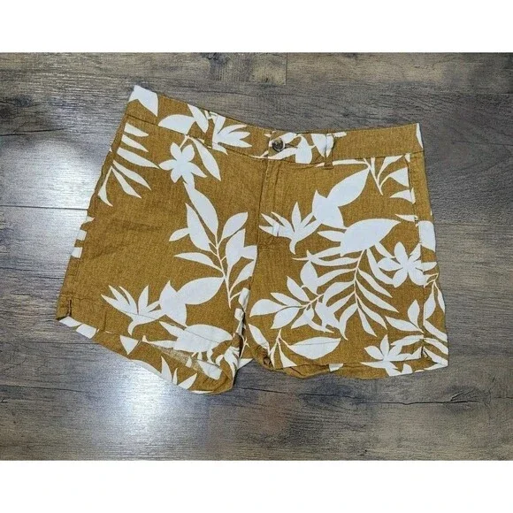 Old Navy Shorts Floral Palm Linen Blend Women 10 Beach Tropical