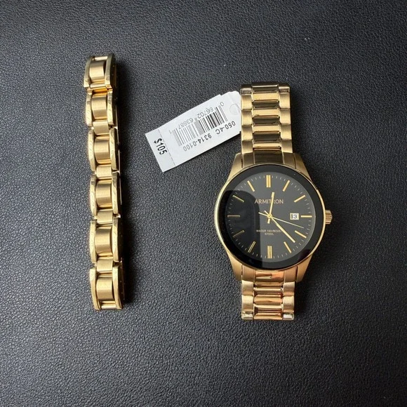 MSRP $105 Armitron Men's 20/5374GP Gold Tone Watch & Bracelet Set New Battery