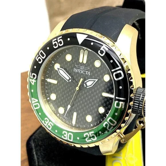 Invicta Men's Watch 35661 Pro Diver Quartz Gold Black Green Bezel Rubber…