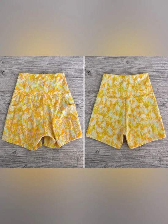 Born Primitive Women’s Small Athletic Biker Shorts Yellow Abstract Print Pockets