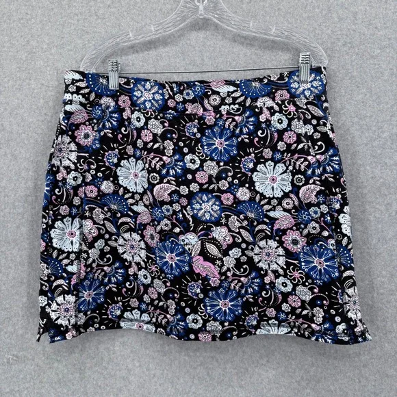 Talbots Everyday Yoga Skort Women PXL Black Floral Cotton Stretch Athletic Skirt