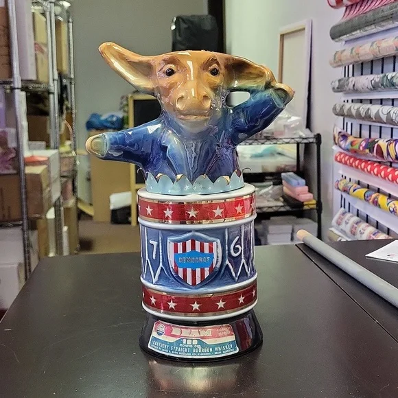 Democrat Donkey decanter vintage beam whiskey empty bottle