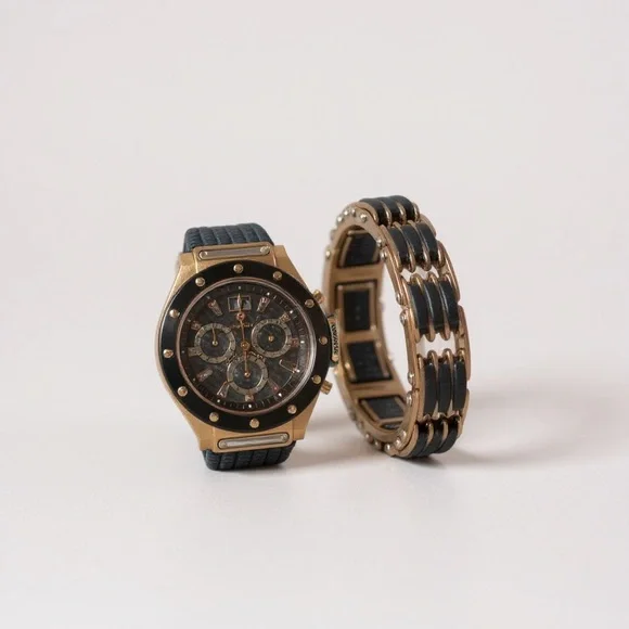Croton Men's Black & Gold Watch With Matching Bracelet