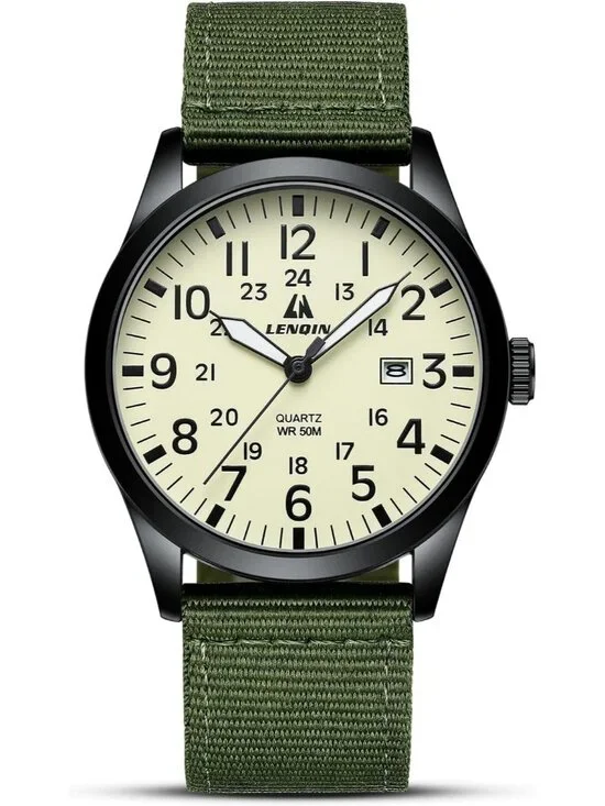 Men's Yellow Green Nylon Strap Stylish Luminous Unisex Military Tactical Watch