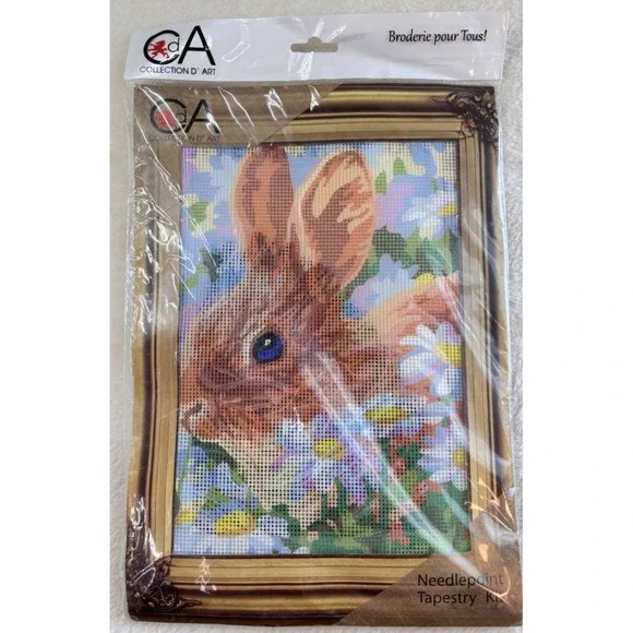 Collection D Art needlepoint kits Tapestry with Floss 30x40cm Rabbit Flowers