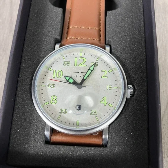 Elevon Von Braun Leather-Band Watch w/Date - ELE112-1 RARE‎