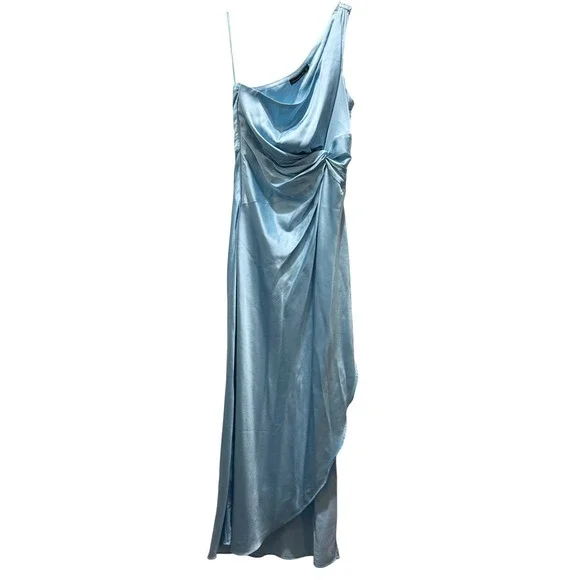 Abercrombie Fitch One Shoulder Ruched Satin Maxi Dress Sky‎ Blue XS