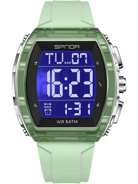 Men's Green Analog Quartz Tonneau Shape Dual Waterproof Digital Luxury Watch