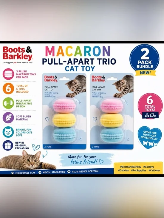 Boots & Barkley Macaron Pull-Apart Trio Cat Toy Bundle (2 Packs) – NEW