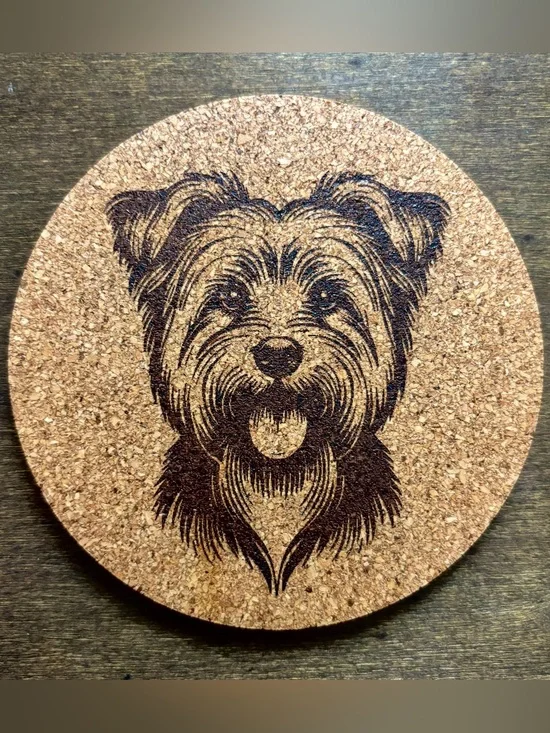 Australian Terrier Dog Face Laser Engraved Cork Coaster #3