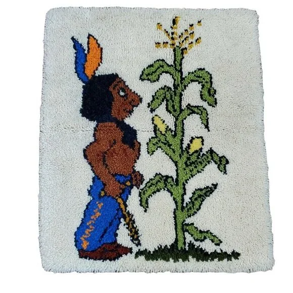 Vintage‎ Native American Corn Stalk Finished Latchhook Wall Tapestry 35 x 29