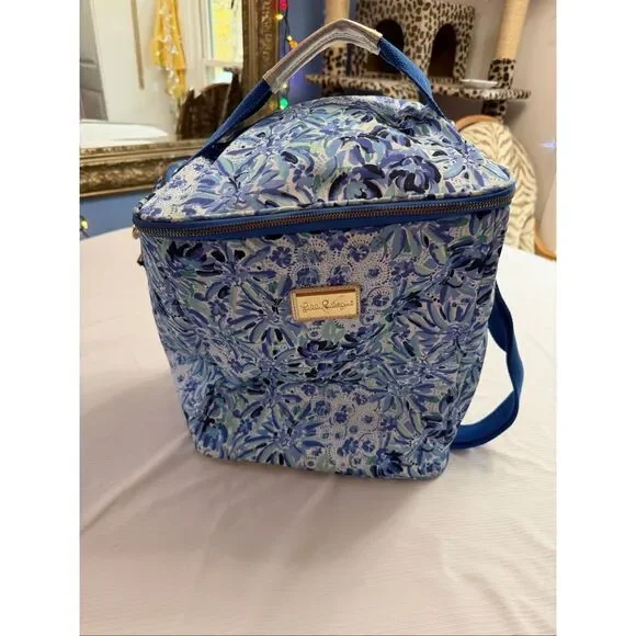 Lilly Pulitzer Cooler Insulated Picnic Wine Carrier Shoulder Bag Aqua