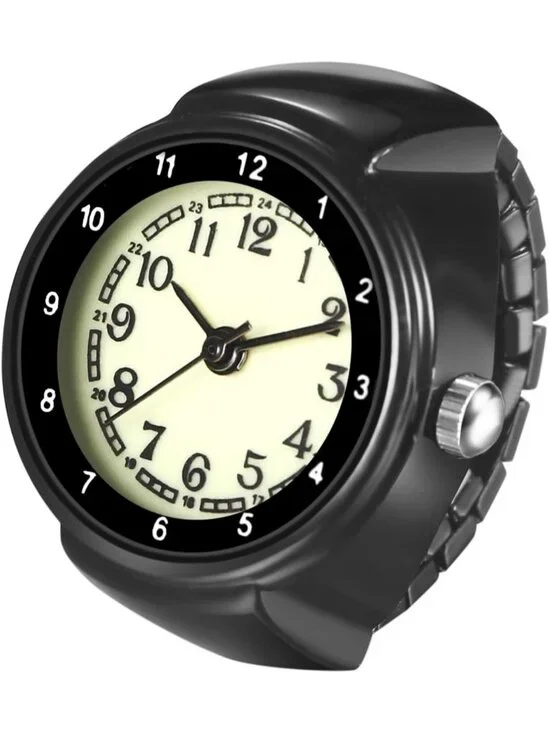 Unisex Black Analog Quartz Stretchy Strap Elastic Arabic Dial Finger Ring Watch