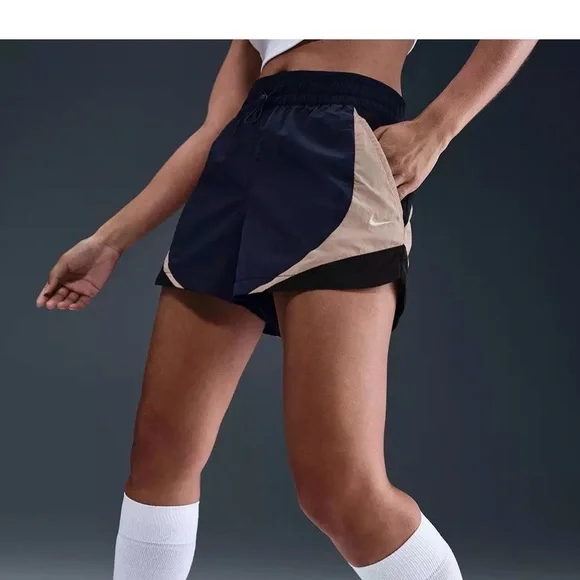 Nike Women's Navy and Tan Athletic Shorts