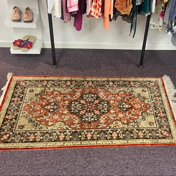 Vintage silk hand tied Orange and Black  Rug