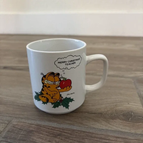 VTG Enesco Garfield Cat Coffee Cup Christmas Teacher 1978 Cartoon Ceramic Mug‎