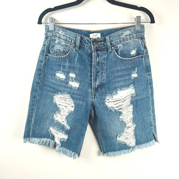 NWT Easel Blue Distressed Biker Jean Shorts Small