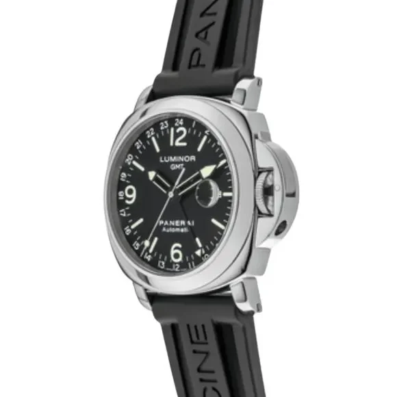 COPY PANERAI LUMINOR GMT Water Resistant Rubber Strap Automatic Black Dial Stain