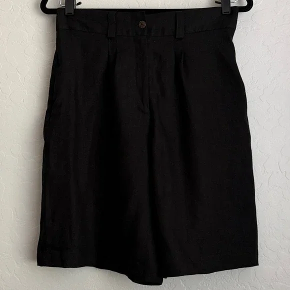 NWT Linen Handmade Studio Women's High‎ Waisted Linen Shorts Black Medium