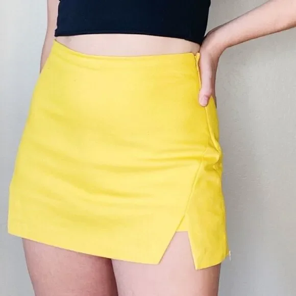 Zara Bright Yellow Skort Micro Mini Skirt with Built-in Shorts